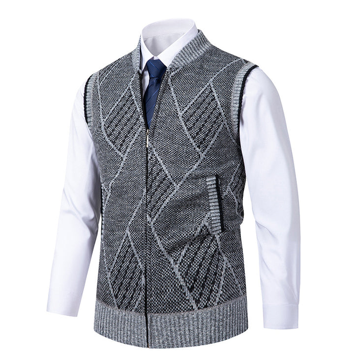 Herren nan elegante Strickweste mit Reißverschluss und Stehkragen Drune