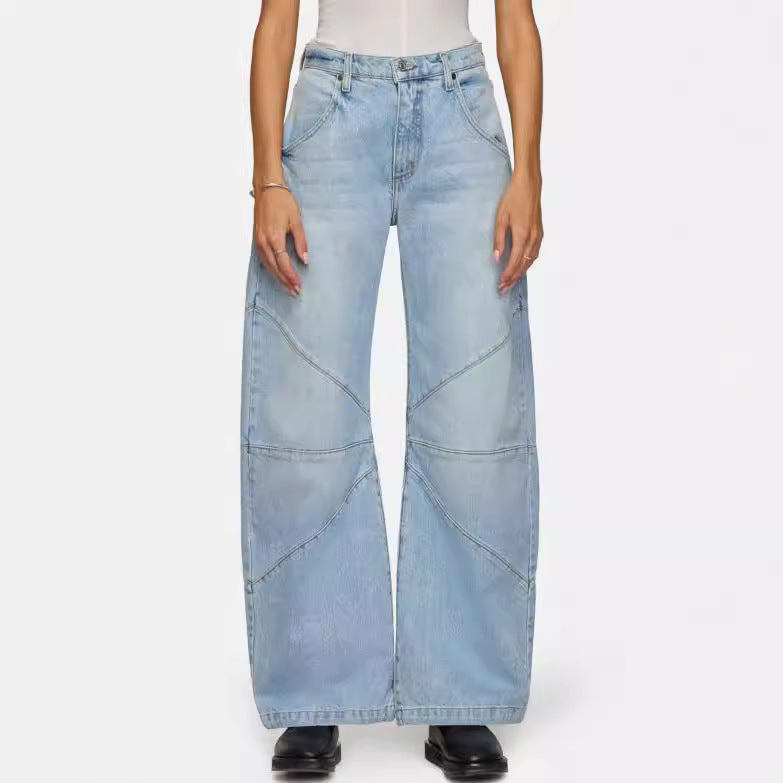 Damen breite Jeans mit einzigartigem Nahtdesign im angesagten Stil Drune