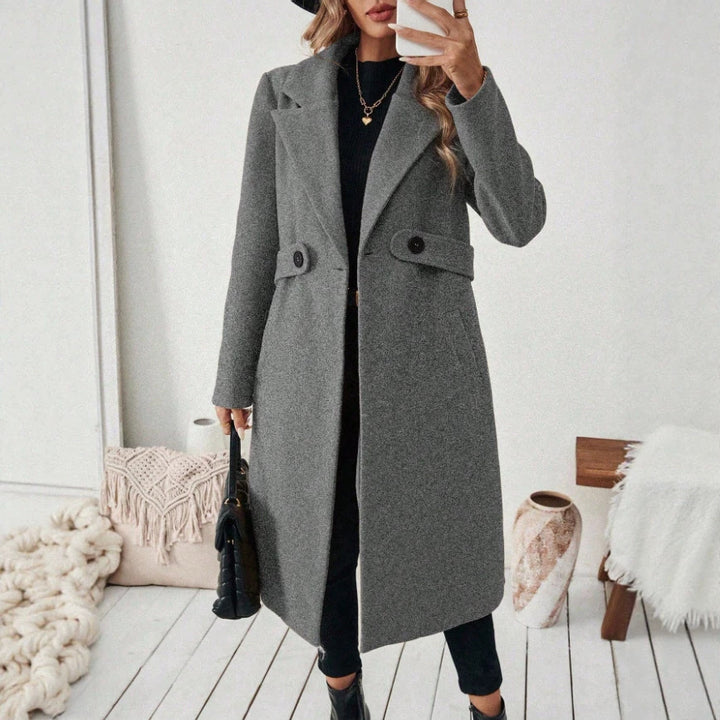 Damen Longline-Mantel mit Reverskragen und Pattentaschen-Detail Drune