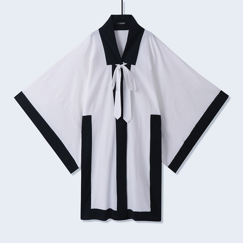 Unisex Oversize Kimono-Cardigan mit Kontrastblende, Bindeband und aufgesetzten Taschen Drune
