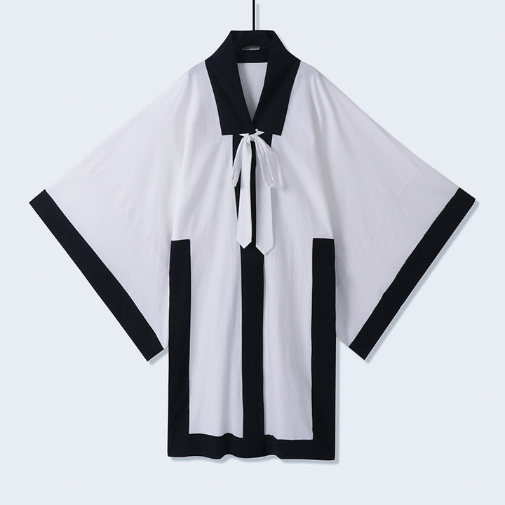 Unisex Oversize Kimono-Cardigan mit Kontrastblende, Bindeband und aufgesetzten Taschen Drune