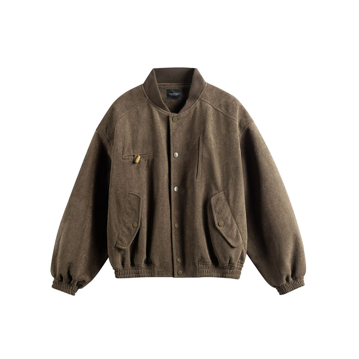 Unisex Boxy-Softsuede-Blouson mit Druckknopfleiste, Pattentaschen und geripptem Saum Drune