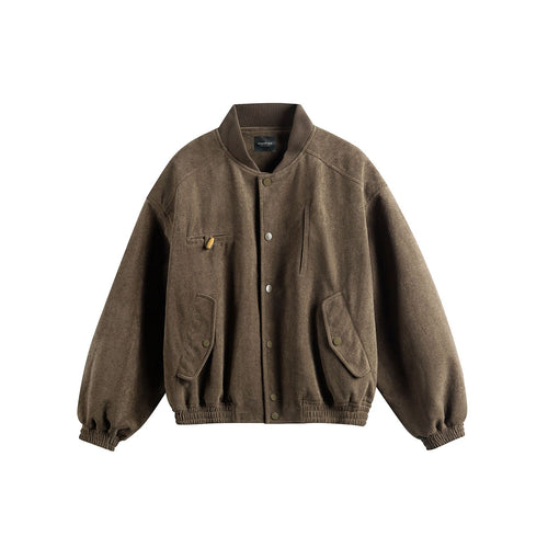 Unisex Boxy-Softsuede-Blouson mit Druckknopfleiste, Pattentaschen und geripptem Saum Drune