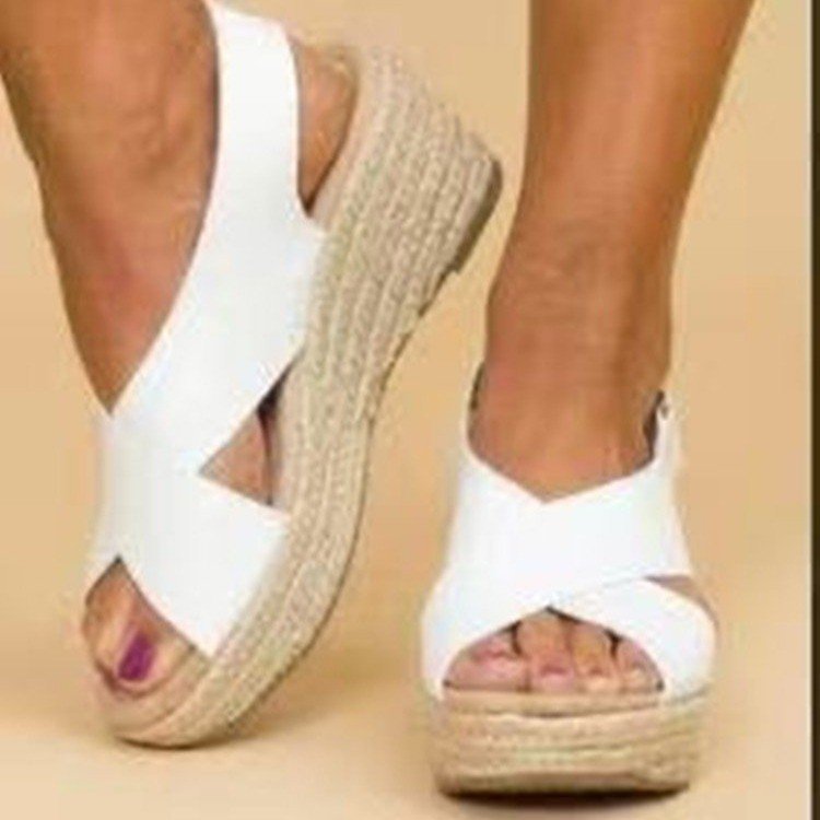 Damen Wedge-Sandalen mit Cross-Over-Riemen und juteumrandeter Sohle Drune