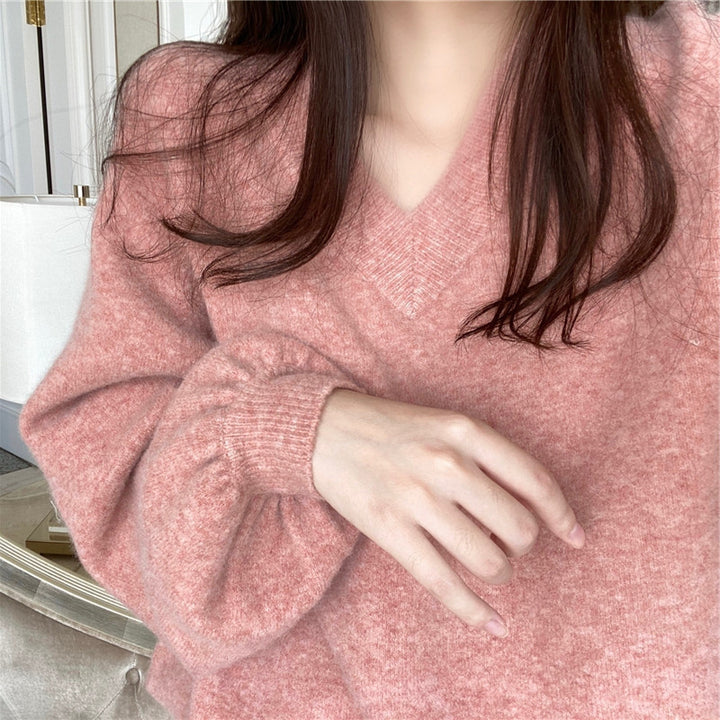 Damen Oversized V-Pullover aus weichem Material mit lässigem Schnitt Drune