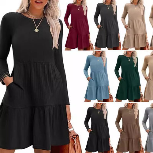 Damen Maxikleid mit Rippstruktur und weitem Rock Drune