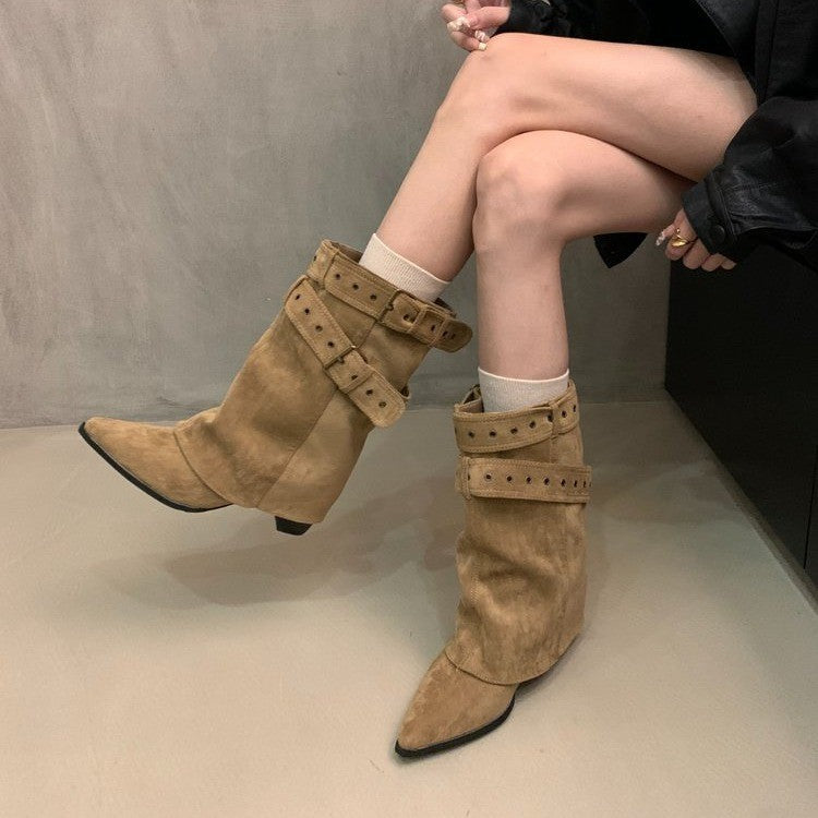 Damen Elegante Stiefeletten mit Riemen-Dekor Drune