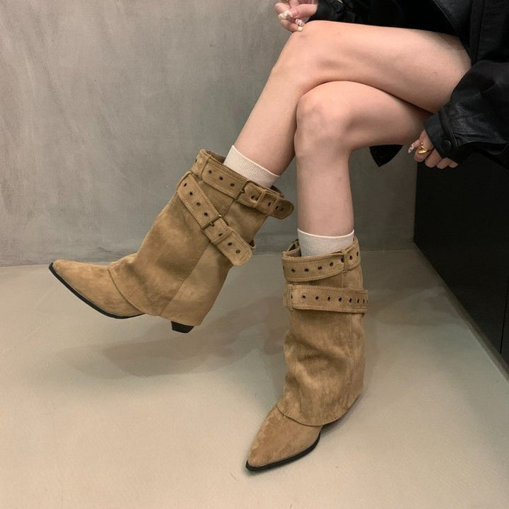Damen Elegante Stiefeletten mit Riemen-Dekor Drune