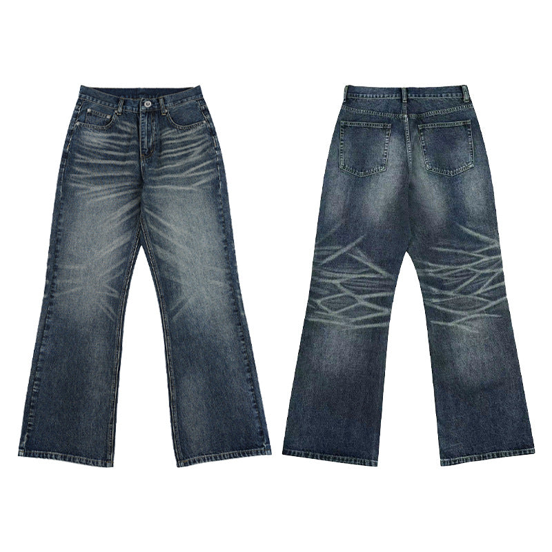 Herren Weite Flared-Jeans im Vintage-Look mit Whisker-Effekt Drune