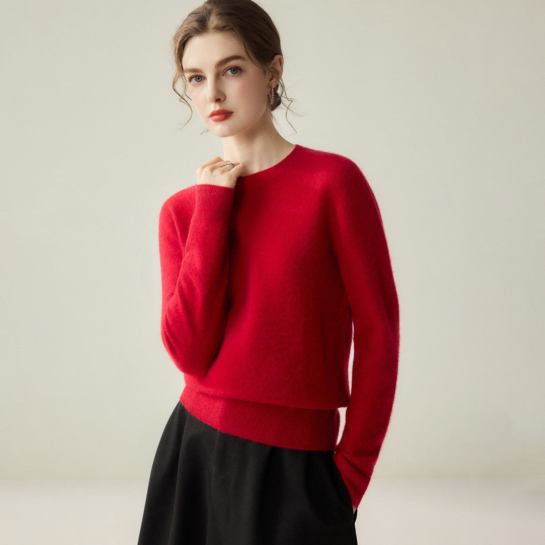 Damen Leichter Rundhalspullover aus Kaschmir‑Look mit extrafeinem Flor und geripptem Saum Drune