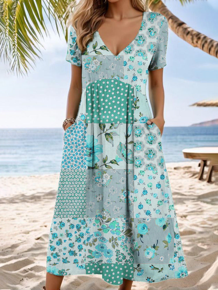 Damen Maxikleid mit floralen Patchwork-Design Drune