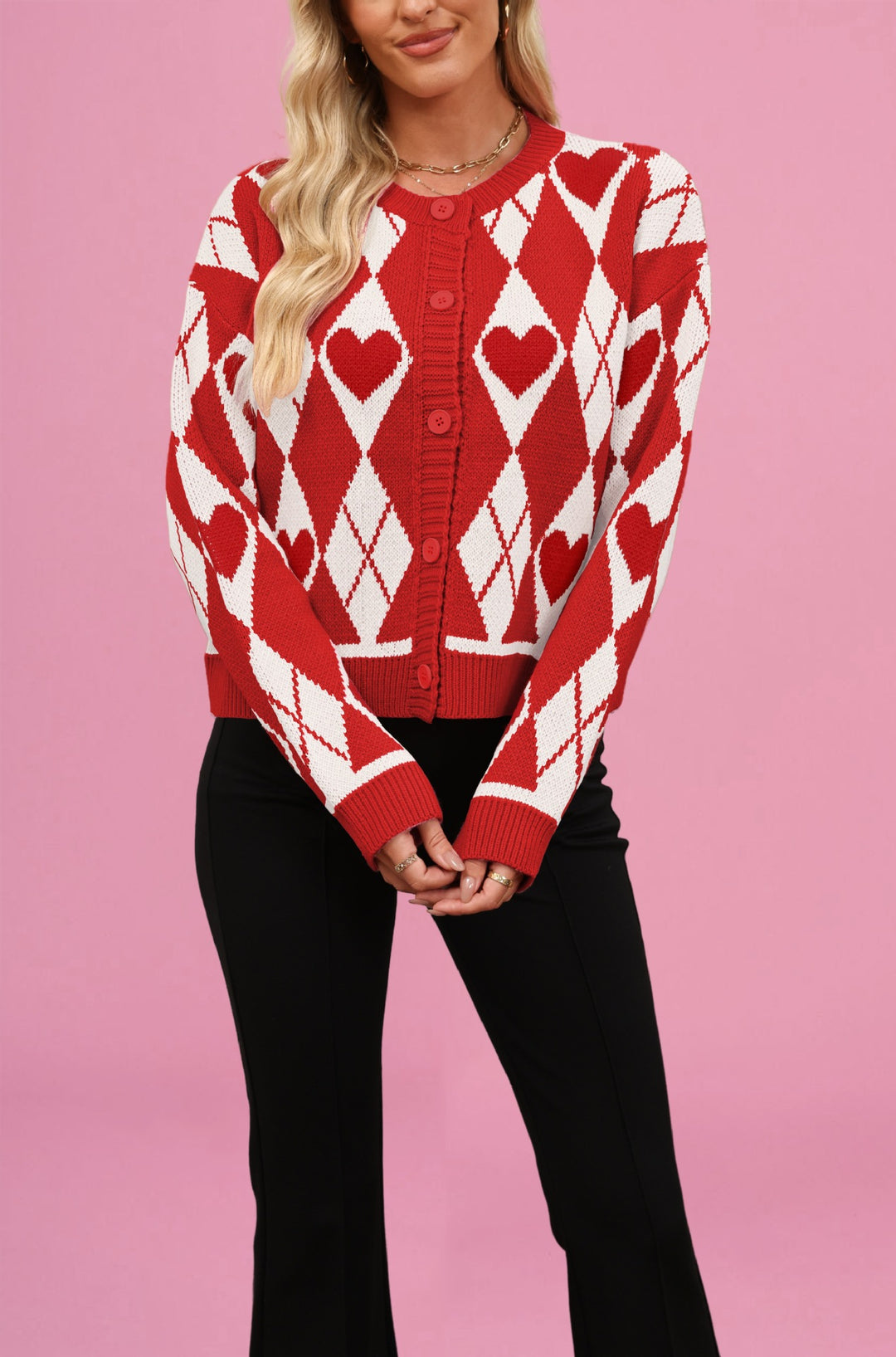 Damen Strickjacke im verspielten Herzdesign mit Knopfleiste Drune