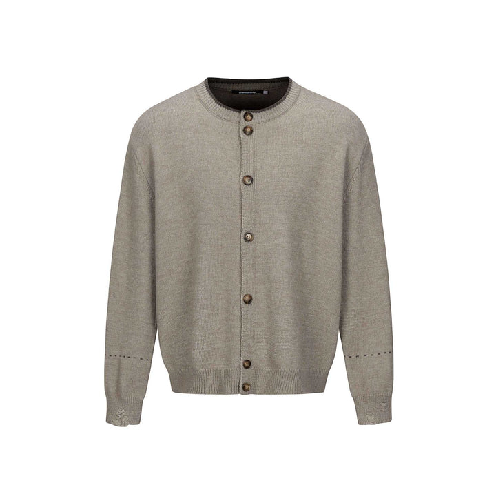 Unisex Schlichte Strickjacke mit Rundhals, Holzknopfleiste und geripptem Saum Drune