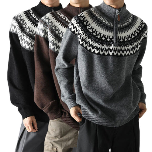 Herren Grobstrickpullover mit Stehkragen und Reißverschluss Drune