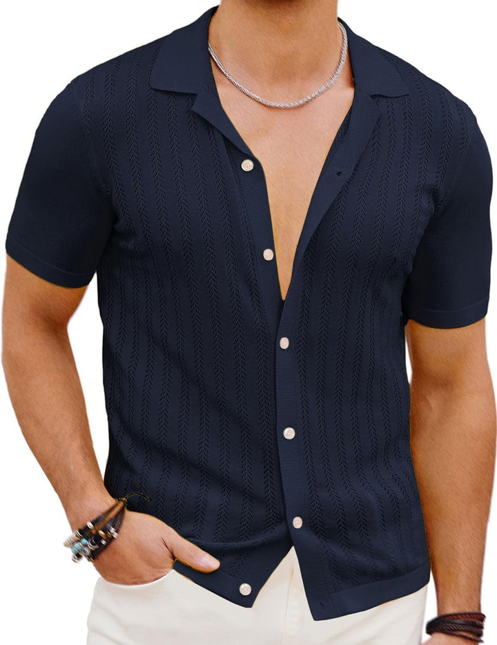 Herren Kurzarm Strickhemd mit strukturiertem Design Drune