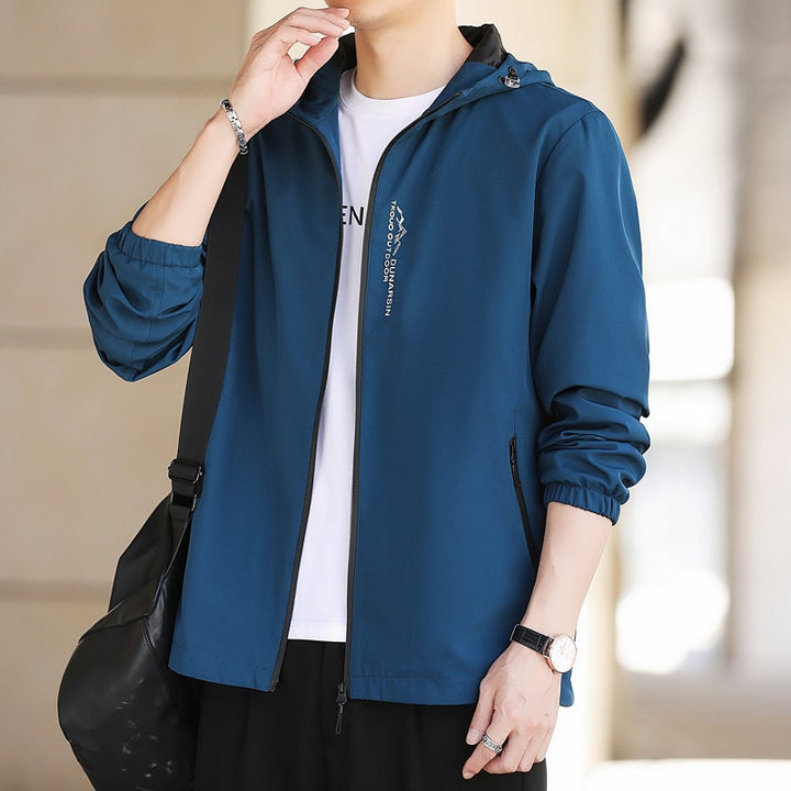 Herren Leichte wasserabweisende Kapuzenjacke im Urban-Minimalstil mit Reißverschluss Drune