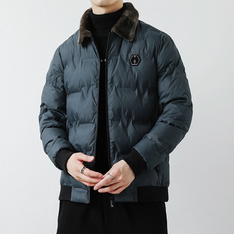 Herren Modische Steppjacke mit Kunstfellkragen Drune