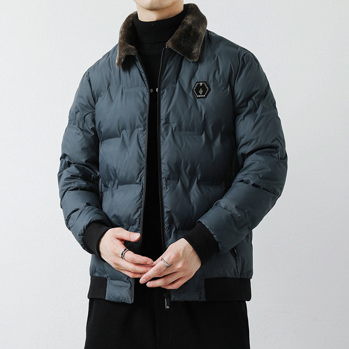 Herren Modische Steppjacke mit Kunstfellkragen Drune