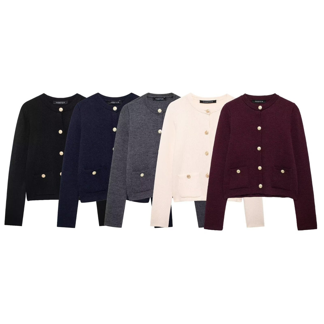 Damen Strickjacke mit schimmernden Knöpfen und Taschen Drune