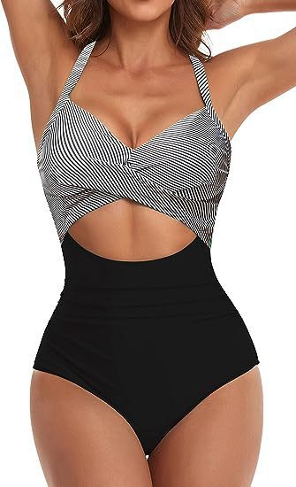 Damen Einteiliger Badeanzug mit elegantem Wickelschnitt Drune