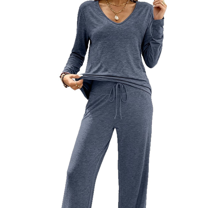 Damen Lounge-Set aus weichem Viskose-Modal-Mix mit V-Ausschnitt, Tunnelzughose und weitem Bein Drune