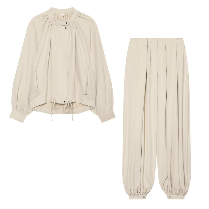 Damen Leichte Blousonjacke mit Rundhals, geraffter Passe und Tunnelzug Drune