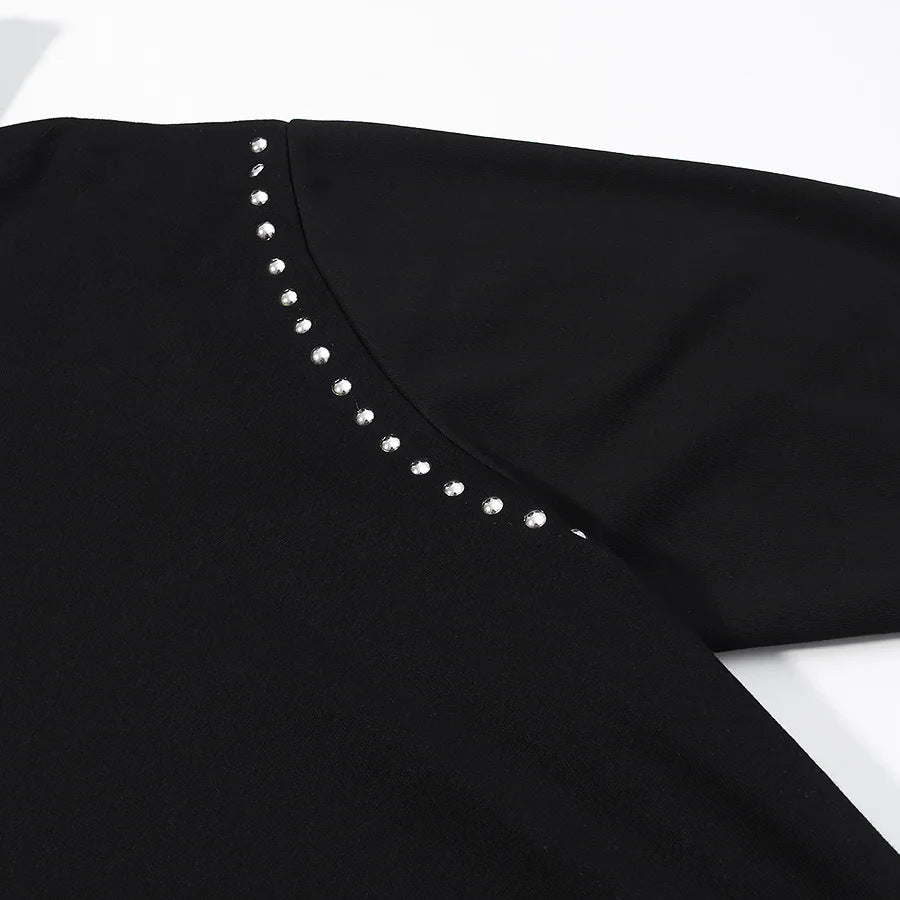 Damen nan weiter Kapuzenpullover mit Ziernieten am Kragen und legerer Passform Drune