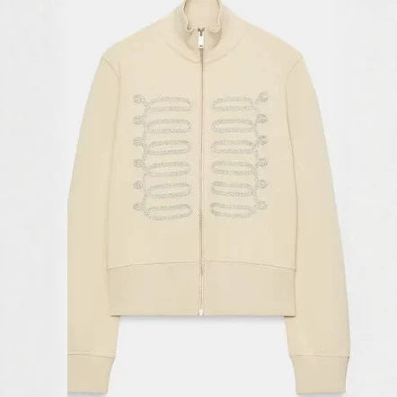 Damen Kurze Sweatjacke aus Feinsweat mit Stehkragen und dekorativer Kordelapplikation Drune