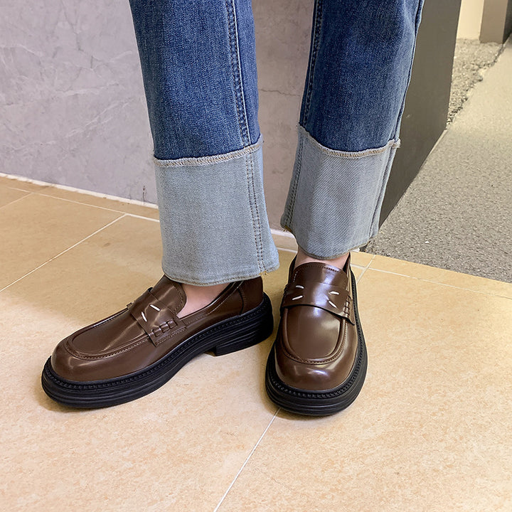 Damen Glänzende Penny‑Loafer im Retro‑Chunky‑Look mit sculpted Plateau‑Sohle Drune