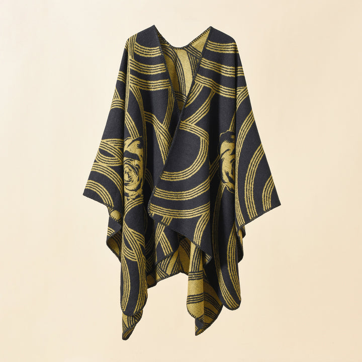 Damen Reversfreier Jacquard-Umhang im kastigen Oversize mit abstraktem Medaillonmuster Drune