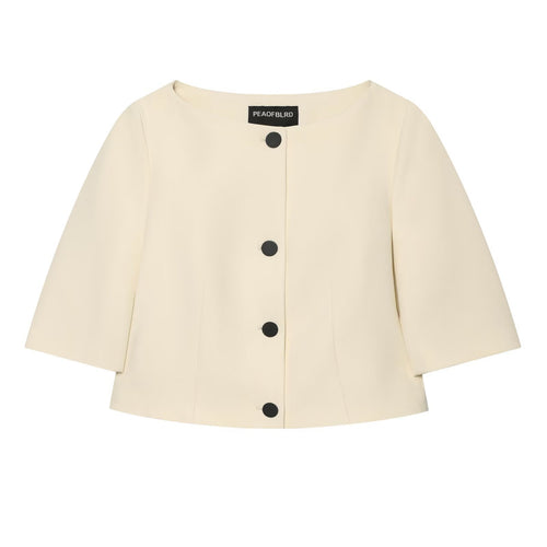 Damen Kurzjacke mit Rundhalsausschnitt, kastiger Silhouette und großen Zierknöpfen Drune