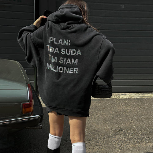 Damen Kapuzenpullover mit auffälligem Schriftzug und lässigem Schnitt Drune