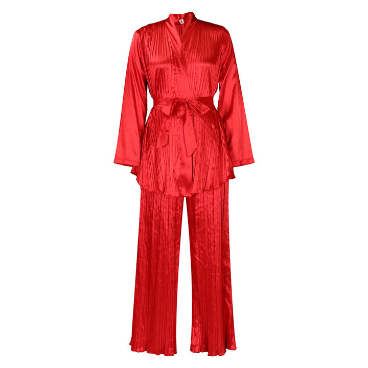 Damen Schlafanzug mit elegantem Satin-Design und Plisseefalten Drune