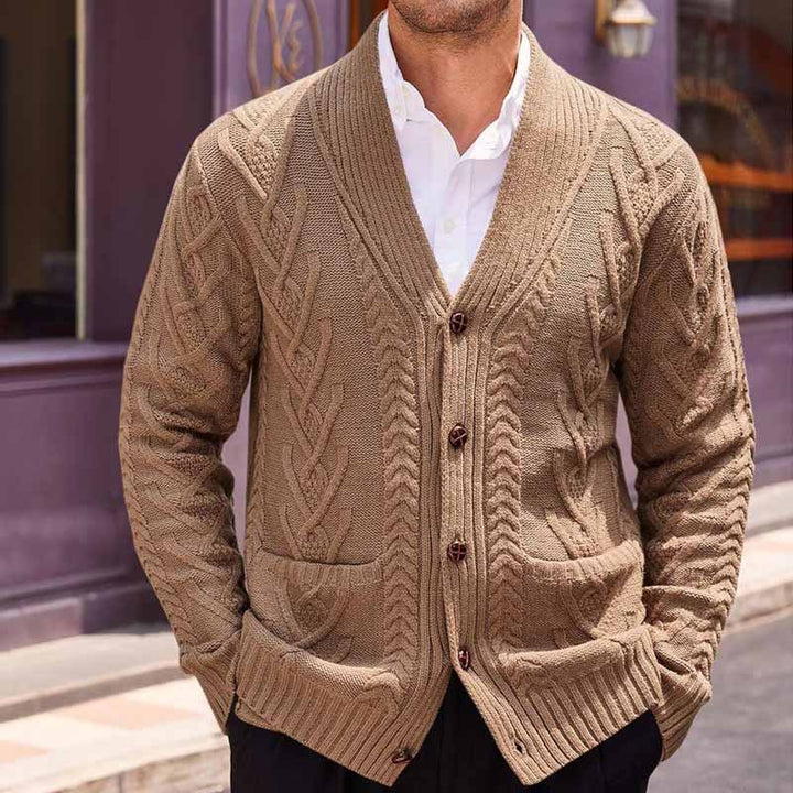 Herren Zopfstrick-Cardigan mit Schalkragen und aufgesetzten Taschen Drune