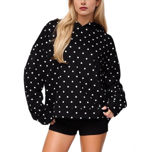 Damen Gepunkteter Oversize-Kapuzenpullover mit Kängurutasche Drune