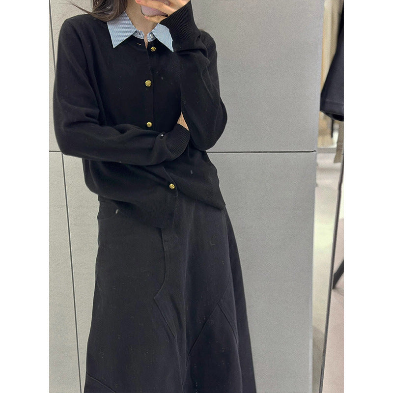 Damen luxuriöser Cardigan mit goldenen Knopfdetails Drune