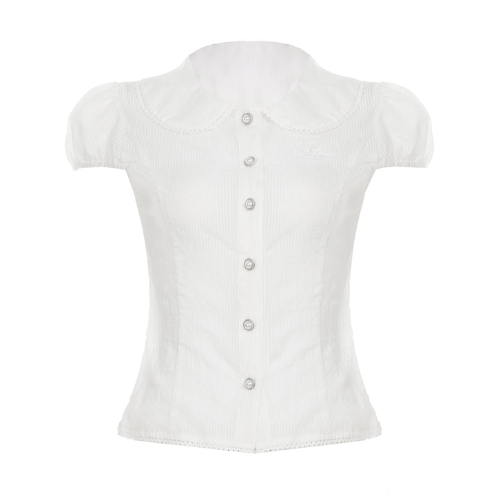 Damen elegante Bluse mit Stehkragen und dekorativen Knopfdetails Drune