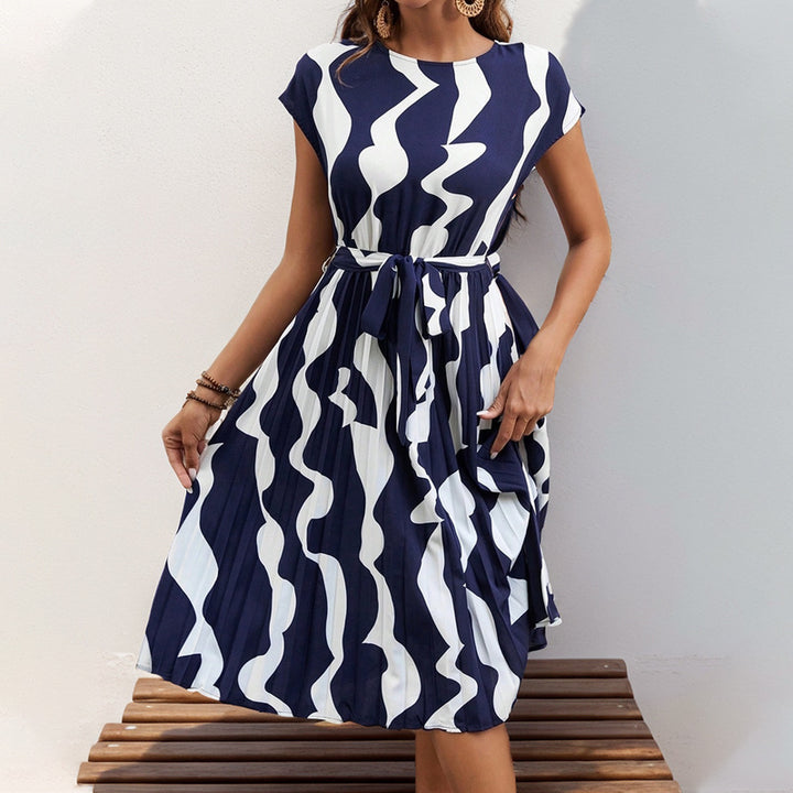 Damen Midikleid mit angesagtem geometrischem Mustermix und taillierbarem Gürtel Drune