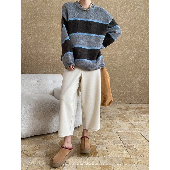 Damen gemütlicher Oversized-Pullover mit modischen Streifen Drune