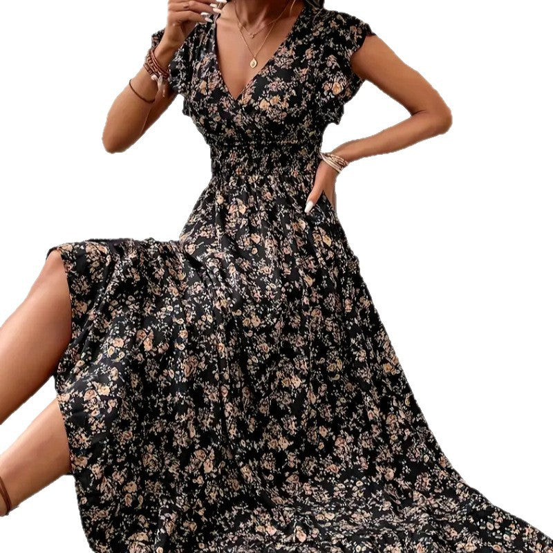 Damen Maxikleid mit Rüschendetails und elegantem V-Ausschnitt Drune