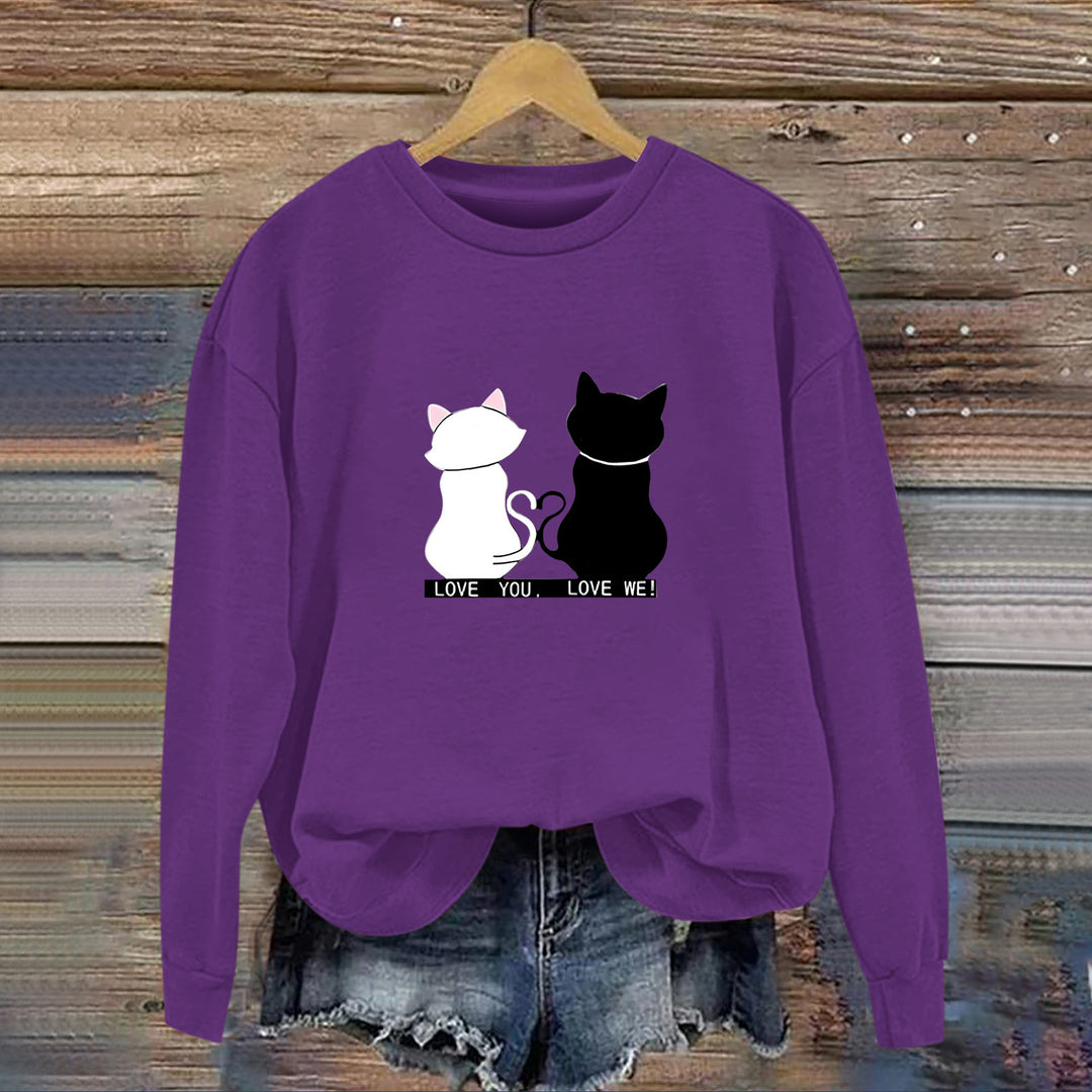 Damen Sweatshirt mit verspieltem Katzenmotiv und humorvollem Aufdruck Drune