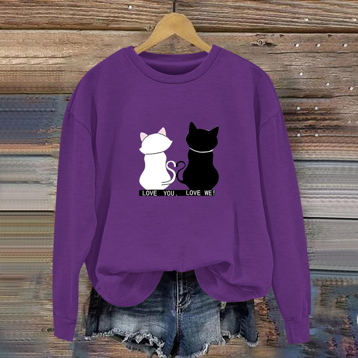 Damen Sweatshirt mit verspieltem Katzenmotiv und humorvollem Aufdruck Drune