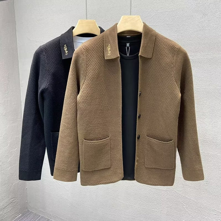 Herren Strukturierte Strick-Übergangsjacke mit Hemdkragen und aufgesetzten Taschen Drune