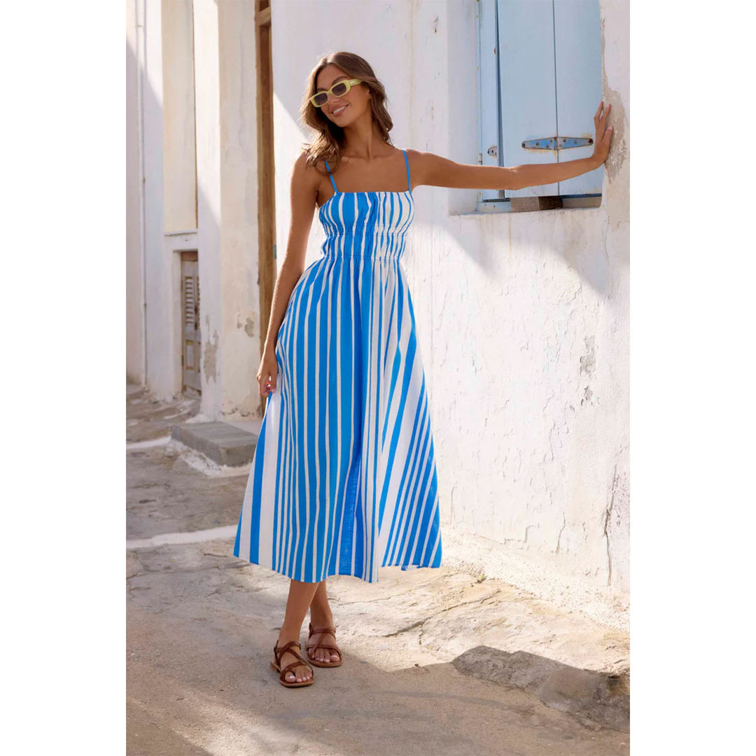 Damen Sommerliches Maxikleid mit schmalen Trägern und raffiniertem Streifenmuster Drune
