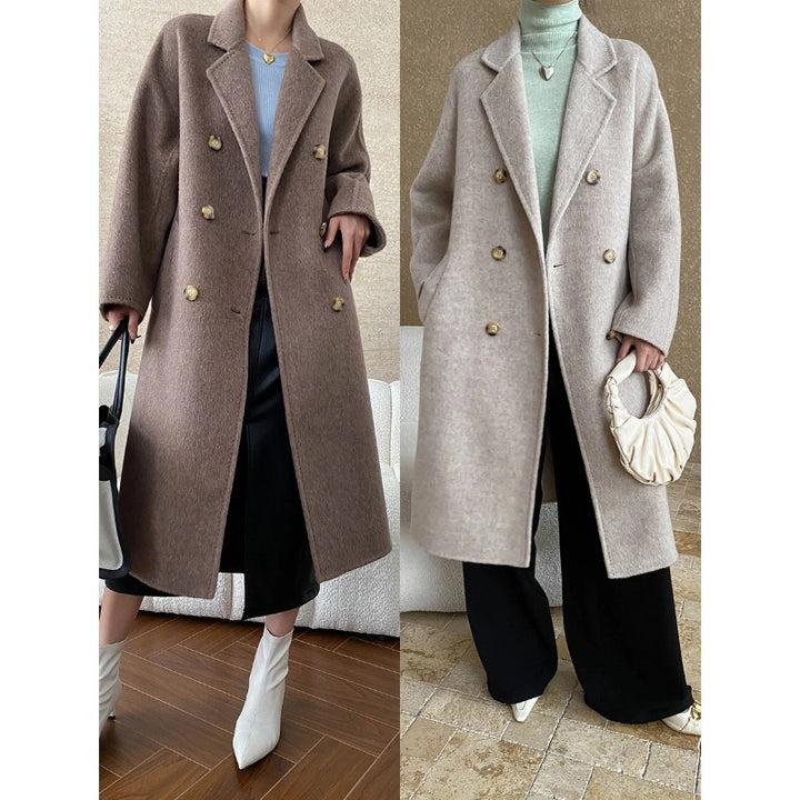 Damen eleganter Oversized-Mantel mit doppelter Knopfleiste und weich gefüttertem Innenfutter Drune