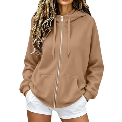 Damen Oversize-Zip-Hoodie aus Microfleece mit Kängurutaschen Drune