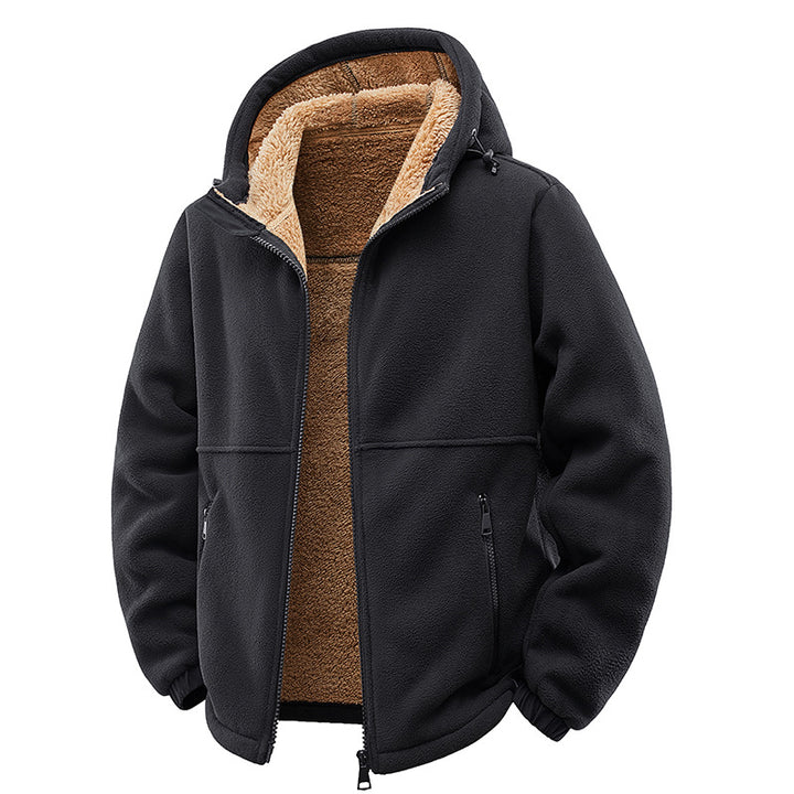 Herren Gefütterte Teddy-Fleece-Kapuzenjacke mit Zwei-Wege-Reißverschluss & Reißverschlusstaschen Drune