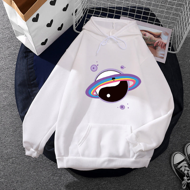 Damen nan Oversized Kapuzenpullover aus Baumwollmischung mit Planeten-Yin‑Yang-Grafik und Kängurutasche Drune
