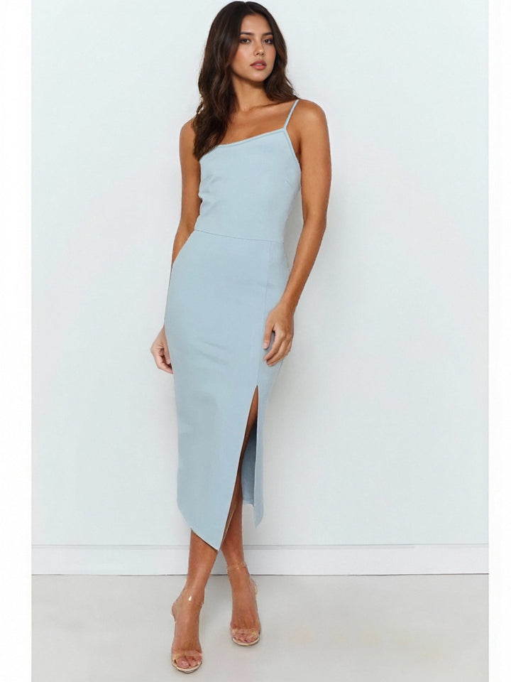 Damen Elegantes Midi-Kleid mit asymmetrischem Saum und Schlitz Drune