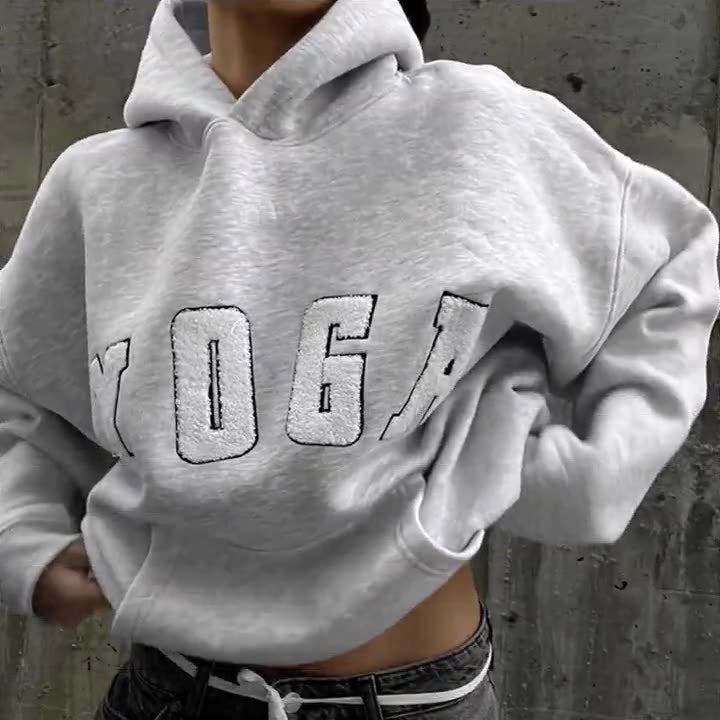 Damen lässiger Kapuzenpullover mit Yoga-Stickerei Drune